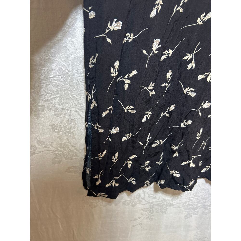 VTG Midi Tank Dress 8 Black Tan Floral Side Slits Y2K Whimsigoth Fairy Grunge - Picture 2 of 6